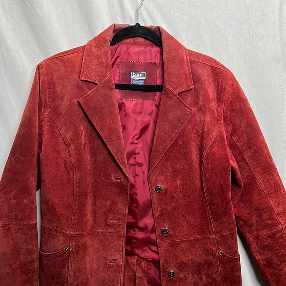 B.U.M. Red Blazer Suede Leather Fitted Jacket with silver button detail. - Picture 4 of 10